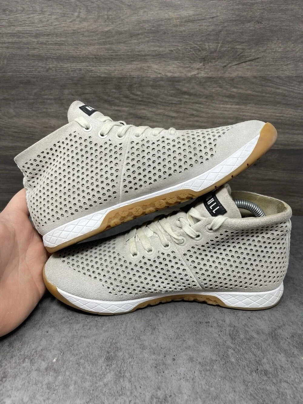 Nobull Mid Trainer Sneakers Womens Size 9 Neutral Beige Suede Gum Crossfit Lift